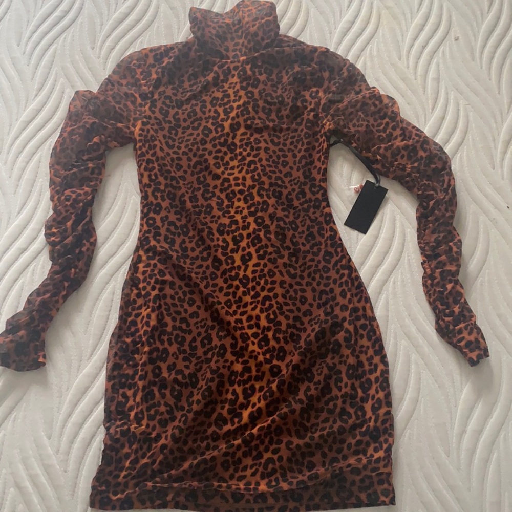 Revolve H:ours leopard turtle neck body con dress